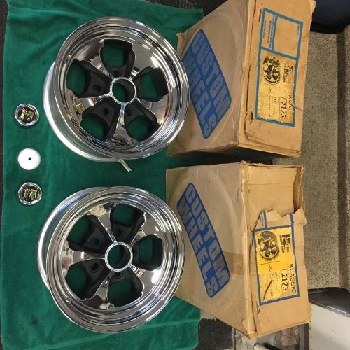 2- 14 x 7&#034; nos keystone klassic chrome black  wheels, rims, very nice, vintage
