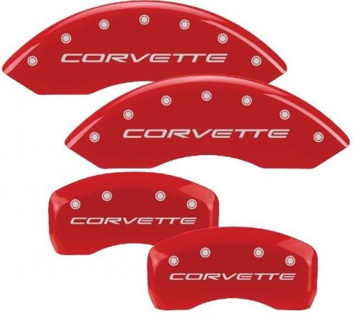Mgp chevy corvette 97015 corvette logo red caliper cover 4 pc p/n 13007scv5rd