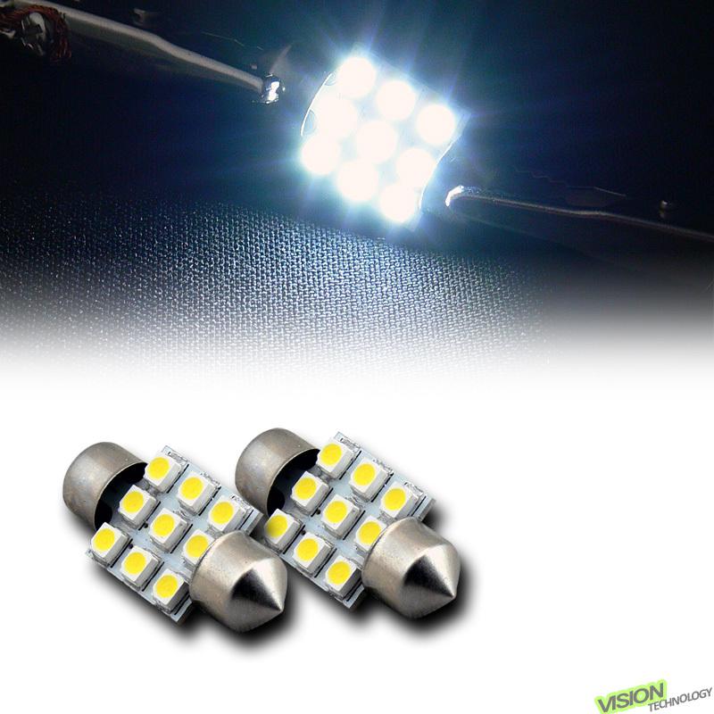 2pc white 31mm festoon 9x smd led trunk/license plate light bulb 3021 3022 3175