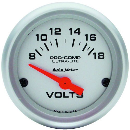 Auto meter ultra-lite electrical voltmeter gauge 2 1/16&#034; dia silver face 4391