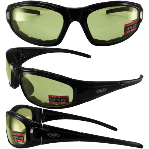 Gv zilla plus padded motorcycle safety sunglasses black frame yellow lens