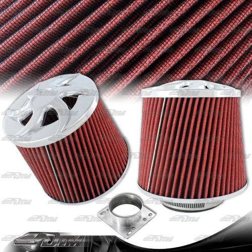 Red micro cotton gauze 3&#034; tapered spiral cone cold air intake filter + adapter