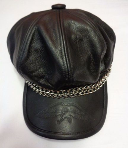 Vintage harley-davidson motorcycle ladies leather hat cap captain w/ chains