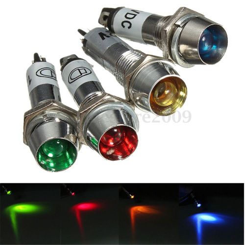 12v 8mm chrome led dashboard dash warning indicator signal light lamp car boat