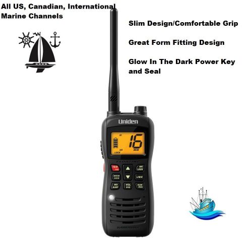 Uniden mhs126 floating vhf marine radio: emergency strobe light-12 hour battery