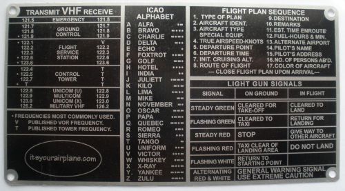Pilot's communications guide placard general aviation airplane cockpit  pla-0102