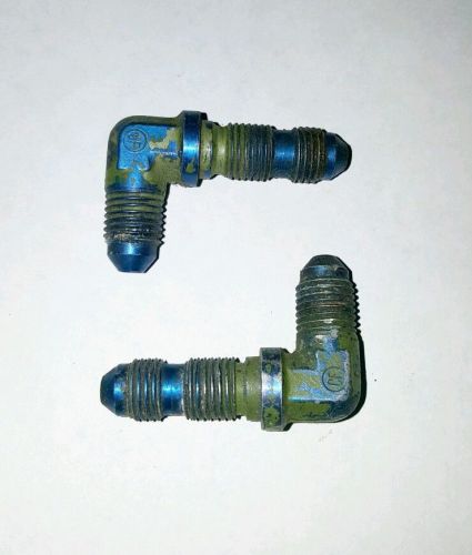 Lot of 2 an flare bulkhead fittings 90 degree - blue anodized