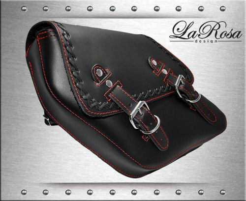 1996-2016 larosa black leather red stitch cross lace harley dyna left saddlebag