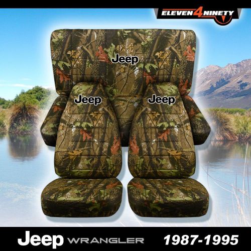 1987-1995 jeep wrangler yj seat covers / tree camo with custom design