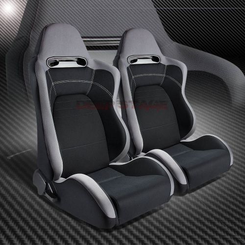 X2 full reclining black/gray cloth jdm type-r bucket racing seats+silders rail