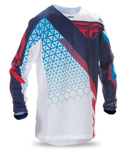 Fly racing red/white/blue mens &amp; youth kinetic mesh trifecta dirt bike jersey mx