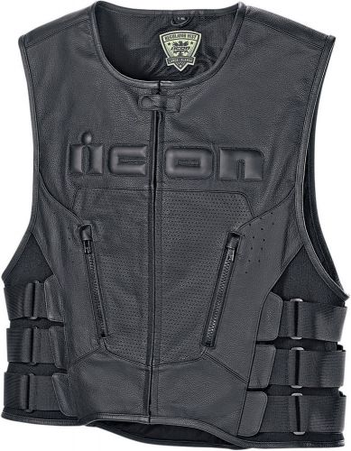New icon regulator motorcycle vest d3o protective black leather s/m small medium
