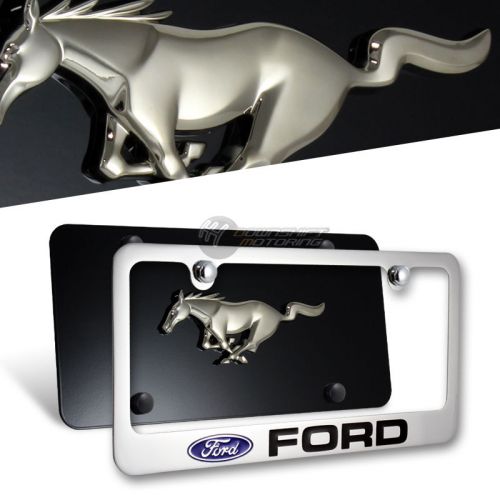 3d ford mustang stainless steel license plate frame with caps -2pcs front &amp; back