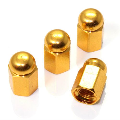 4 gold hex dome wheel tire pressure air stem valve caps for auto-car-truck