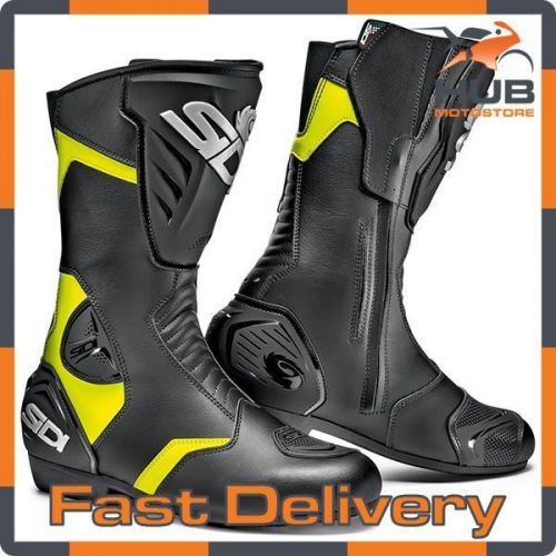 Sidi black rain waterproof motorcycle motorbike touring boots - black/fluo