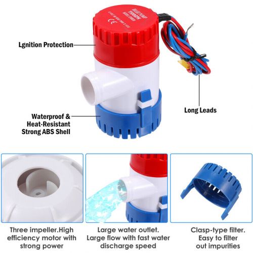 Bilge Water Pump 1100GPH Submersible Replacement for Boat RV Marine Bait Tank, US $13.79, image 12
