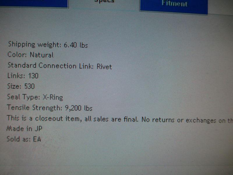 Parts Unlimited Motorcycle Chain LM530MOX-130, US $25.00, image 6