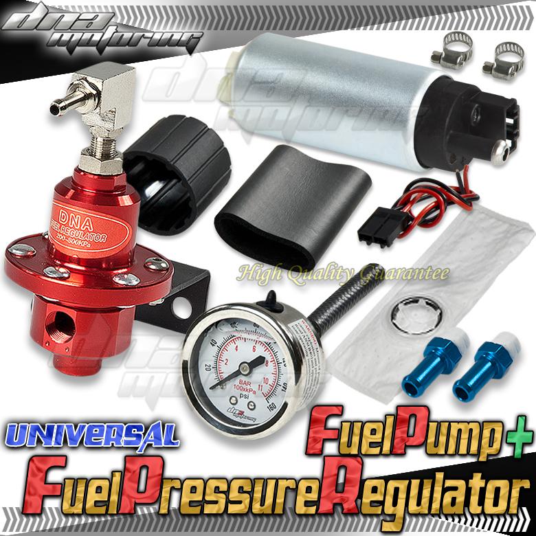 Red ajudstable fuel pressure regulator /w oil gauge+255lph fuel pump 0-160-psi