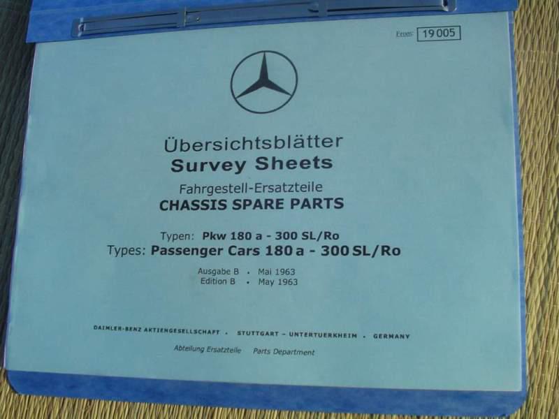 Mercedes 190sl roadster coupe w121 chassis spare parts list & spec's manual