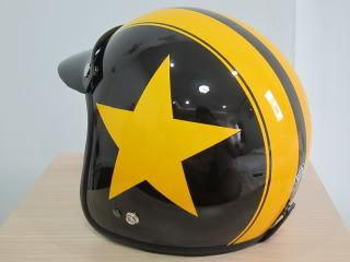 Vintage scooter motorcycle black yellow star open face helmet new