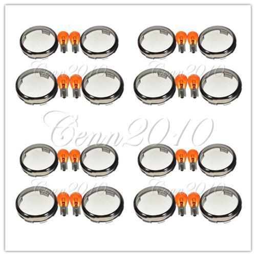 Smoke turn signal lenses & amber bulb for harley davidson sportster softail dyna