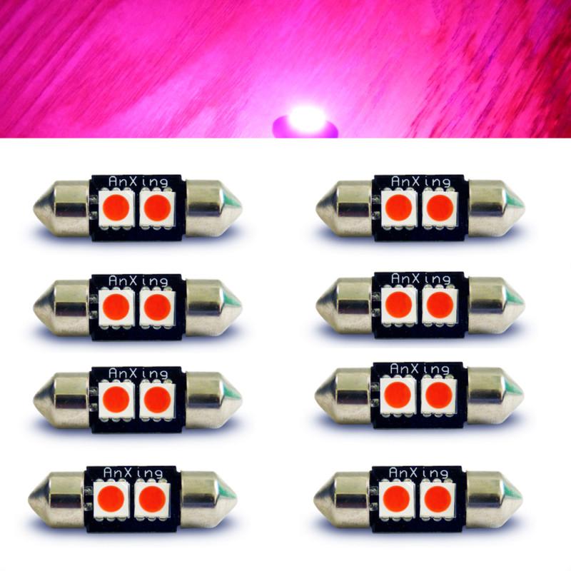 8x pink 5050 1210 led 12v 31mm car light xenon bulb lamp 2 smd 3021, 3022 de3022