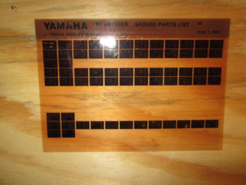 Buy 1980 Yamaha Motorcycle SR250G Exciter Microfiche Parts Catalog SR