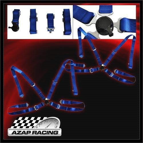 Pair of 2 universal blue jdm 4-point camlock racing seat belt harness brand new