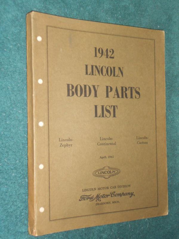1942 lincoln body parts catalog / original parts book!!