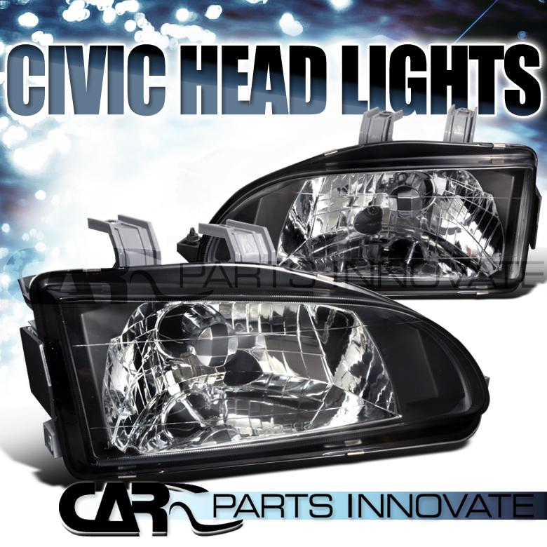 Buy HONDA 9295 CIVIC JDM BLACK CLEAR CRYSTAL HEADLIGHTS HEAD LAMPS in