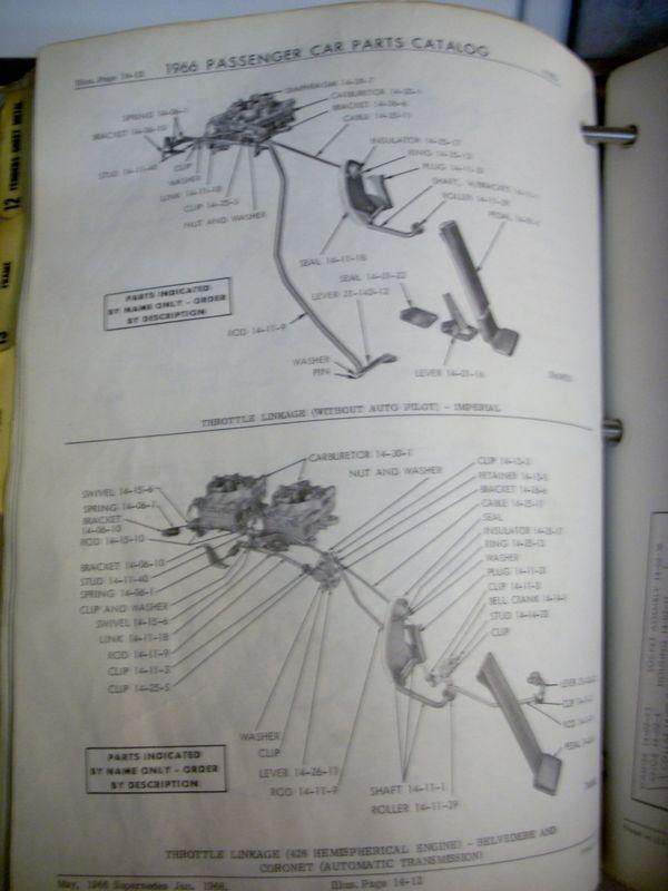 Buy 1966 Mopar Chrysler Plymouth Dodge Parts Book Manual Catalog Dart