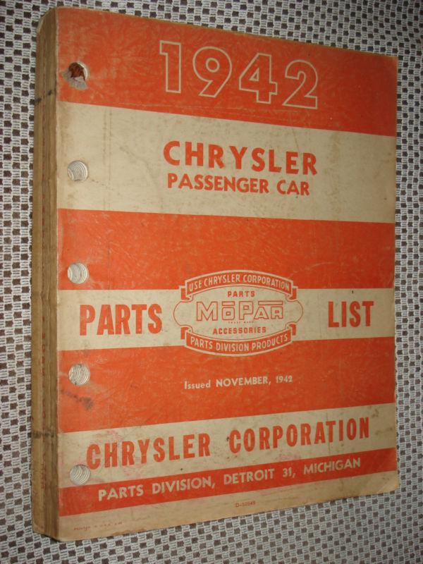 1942 chrysler  parts book original rare nr numbers list catalog