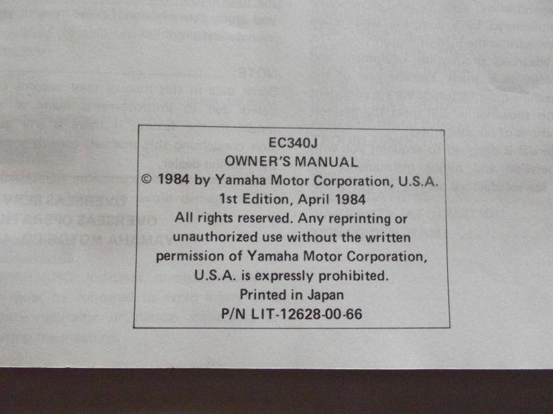 Yamaha EC340J owners manual, US $12.00, image 2