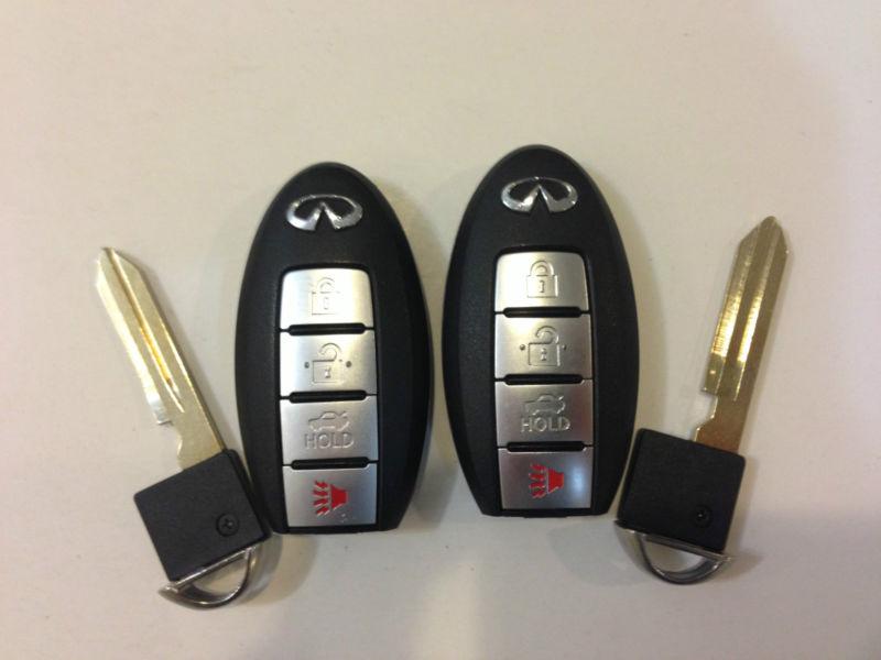 Lot of 2 infiniti m35 m45 m37 m56 smart key less with uncut insert 09-12 remote 