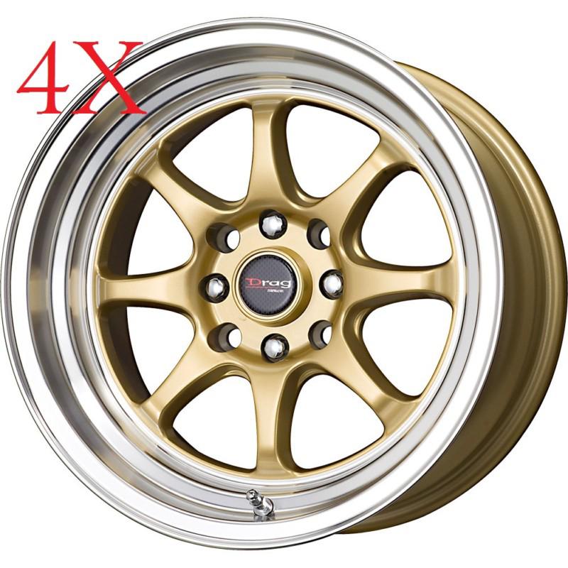 Drag wheels dr-54 15x8.25 4x100 4x114 +15 gold rim intregra mr2 miata mk2 zx2 