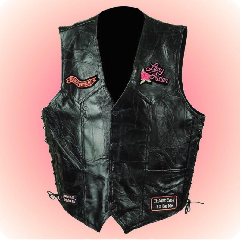 Lady rider-motorcycle vest-patches--ladies size small --a vest with attitude!!