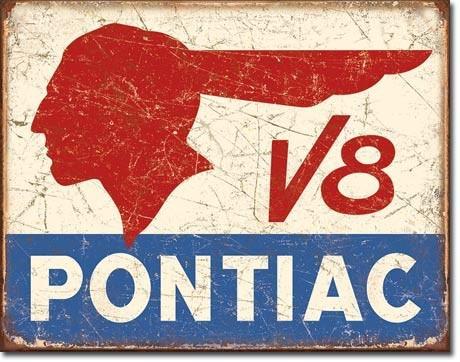 Pontiac v8 indian head logo vintage style tin sign gm rat rod hot rod garage art