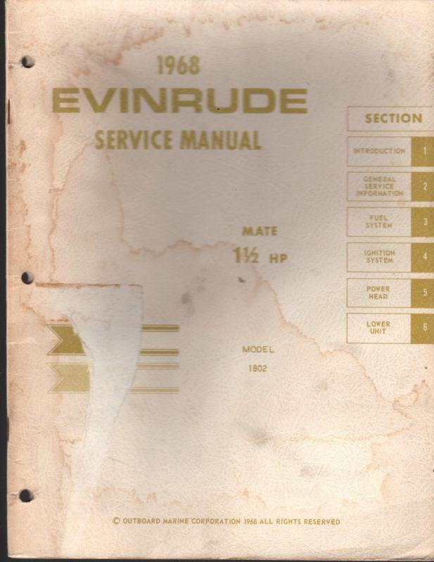 1968 evinrude outboard motor 1 1/2 hp mate service manual  (930)