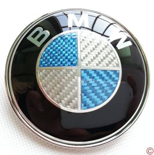 New blue real carbon fiber hood bonnet emblems badges replacement for bmw 82mm