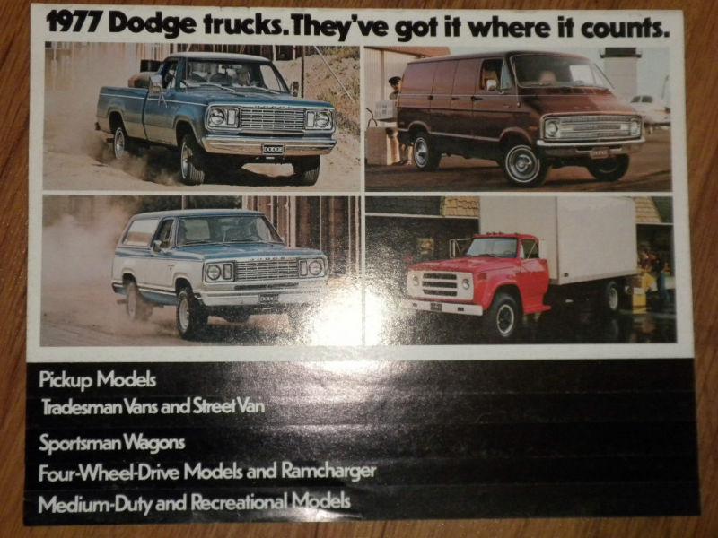 1977 dodge truck pickup sales literature brochure 4x4 ramcharger warlock van +++
