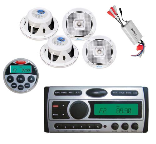 New marine mp3 am fm dvd cd receiver + 4-lanzar 6.5&#034; white speakers,remote,amp