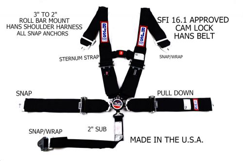 Rjs racing sfi 16.1 5pt hans cam lock roll bar mount snap in belt black 1053401