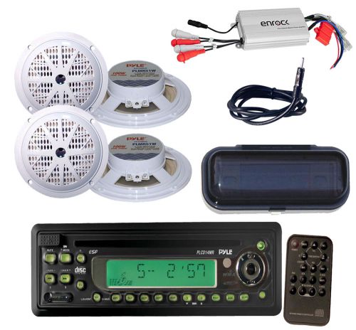 Plcd13mr black boat radio cd receiver w/remote and cover, 4 black speakers, amp,