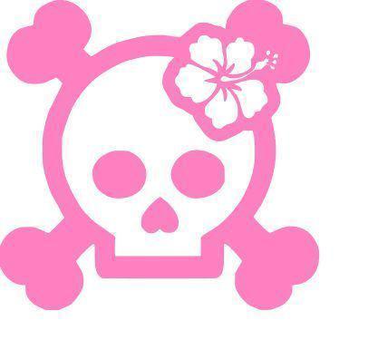 Girly skull w/ hibiscus flower- cute girl car truck window decal (5" x 5" vinyl)