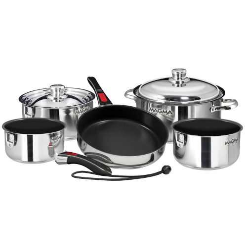 Magma nesting 10-piece cookware stainless steel exterior &amp; slate black ceramica