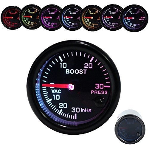 Dewhel turbo boost vacuum meter 30psi pressure smoke 7-colors led 52mm 12v