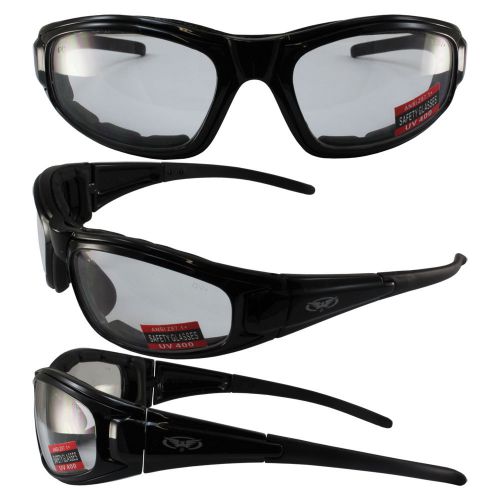 Gv zilla plus padded motorcycle safety sunglasses black frame clear lens