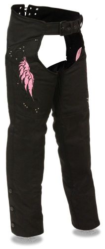 Women's motorycl pink  chap w/wing reflectivefeature &amp; rivet detailing  textile