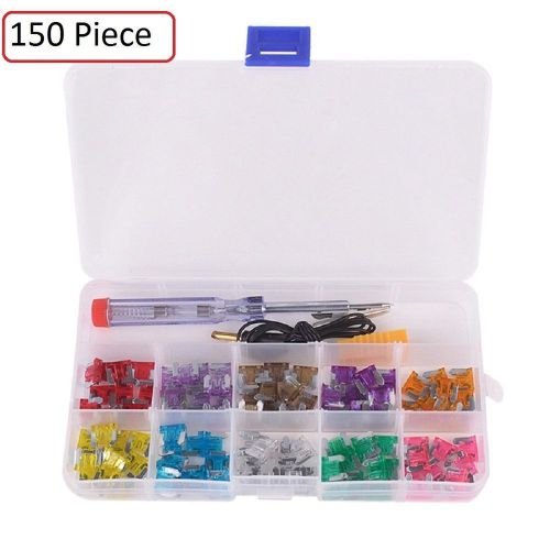 150 piece - mini &amp; regular/atm atc car fuse kit - auto blade fuse assortment-...
