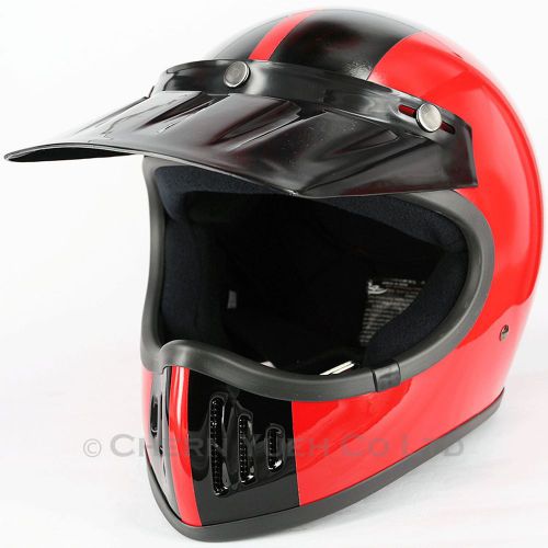 Moto 3 style bmx off-road motocross chopper helmet full face red/black dot large